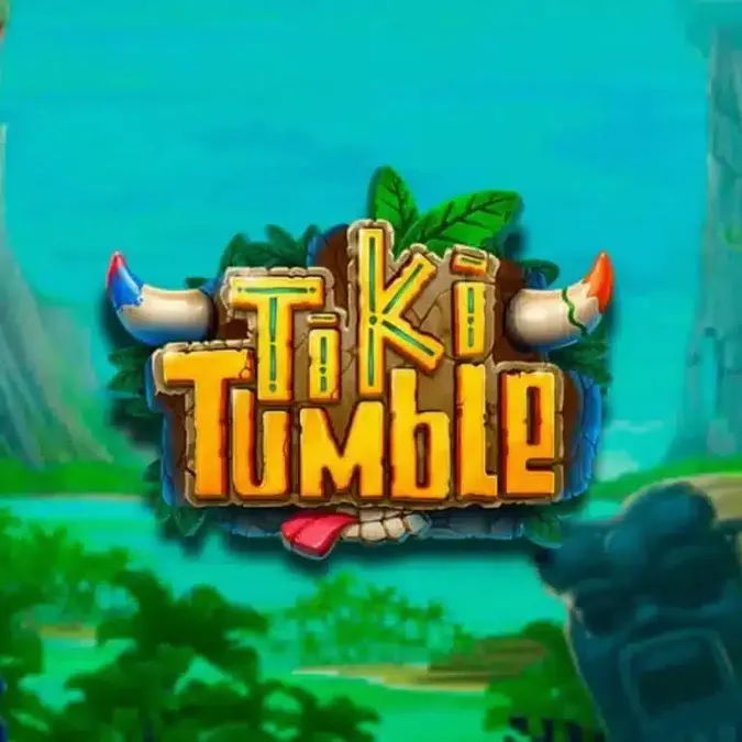 Tampilan visual slot Tiki Tumble dengan tema pulau tropis dan topeng Tiki